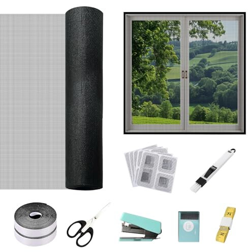 Mosquiteras Para Ventanas de Fibra de Vidrio Ajustable,Viene Con Adhesivo de Velcro y Herramientas de Instalación,Sin Taladra,Mosquitera Ventana a Prueba de Insectos y Gatos (negro, 120x250cm)