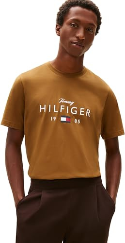 Tommy Hilfiger Herren T-Shirt Kurzarm Brand Love mit großem Logo, Braun (Highland Khaki), L