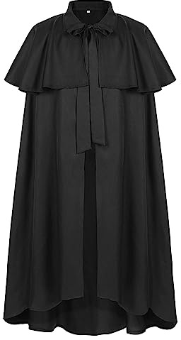 Umhang Mittelalter Herren Umhang Ohne Kapuze Renaissance Vampirumhang mit Kragen Gothic Cape Mantel Retro Vintage Cloak Trenchcoat Erwachsene Cosplay Uniform Halloween Karneval Kostüm