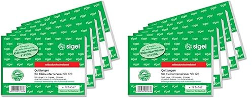 SIGEL SD120/5 Quittungsblock für Kleinunternehmer, fortlaufend nummeriert, eindeutige 7stellige Nummer, A6 quer, 5 Stück, 2x30 Blatt, selbstdurchschreibend, aus nachhaltigem Papier (Packung mit 2)