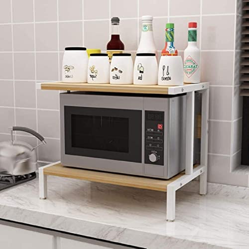 Estante y soporte industrial para microondas, versátil para cocina, elegante armario amarillo y blanco que ahorra espacio