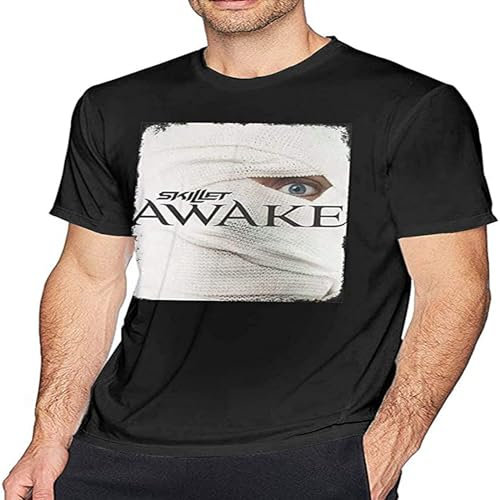 QECEOG Skillet Awake T Shirt Men's Fashion Cotton Round Neck Short Sleeve Tees Black