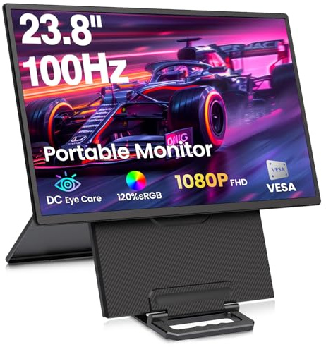 23.8'' Portable Monitor,FHD 1080P 100Hz IPS Laptop Screen Extender,USB-C HDMI Large Office Gaming Second Monitor Extender with Detachable Stand for Mac Windows PS5 Xbox Switch(Built-in Speakers)