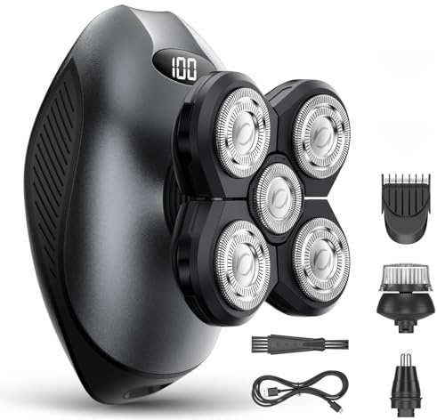 Electric Razor for Men, Head & Body Hair Shaver for Men, Cordless Rechargeable Wet/Dry Bald Head & Groin Waterproof Razor with Rotary Blades,Clippers, Beard Trimmer,Nose Trimmer, Brush (Gray)