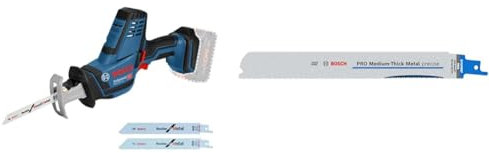 Bosch GSA 18V-LI C Akku-Säbelsäge + 2X PRO Medium-Thick Metal S1137BEF Precise Reciprocating Saw Blade (for Metal Pipes and Profiles, Non-Ferrous Metals, Length 225 mm, Accessory Reciprocating Saw)