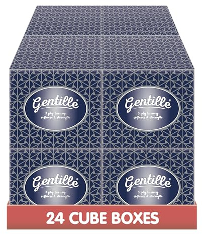 Gentille Cube Facial Tissues – 24-Pack (50 Sheets per Cube) | Soft 3-Ply Tissues | Ultra-Plush, Premium Strength | Compact Design | Made in UK