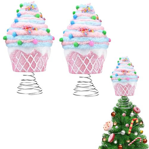 7.9 Inch Pastel Dessert Christmas Tree Topper,Pink Cupcake Tree Topper Pastel Christmas Ornaments,Candy Donut Christmas Tree Decoration Pastel Christmas Ornaments for Xmas Party Favor (2pcs)