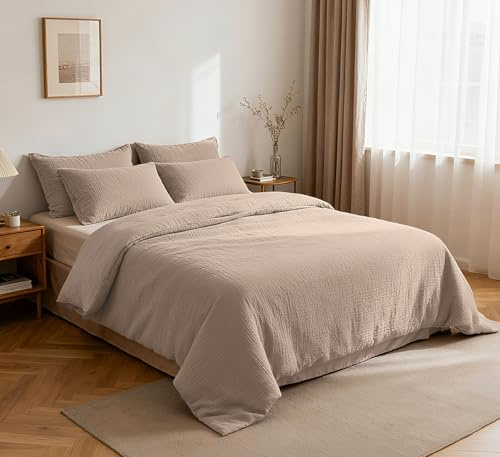 Fredesign Musselin Bettwäsche 200x220 cm 5-teilig Hellbraune
