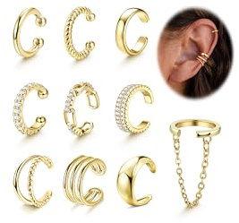 Chriscoco 10pcs Ear Cuff Gold für Damen Fake Ohrringe Set Clip Ohrringe Ohne Ohrloch Earcuffs Gold Ohrmanschette Fake Helix Piercing Knorpel Wrap Cuff Ohrklemme