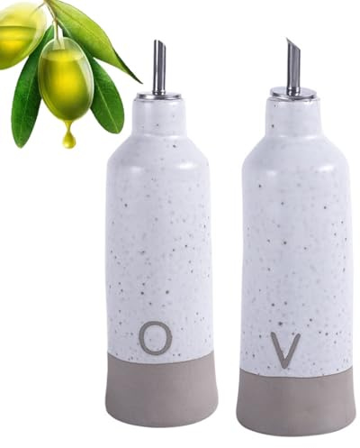 2 Stück Keramik-Öldispenserflaschen, 600ml Öldispenser Für Die Küche, Tropffrei, Ölkanne Zum Kochen, Essig, Soja