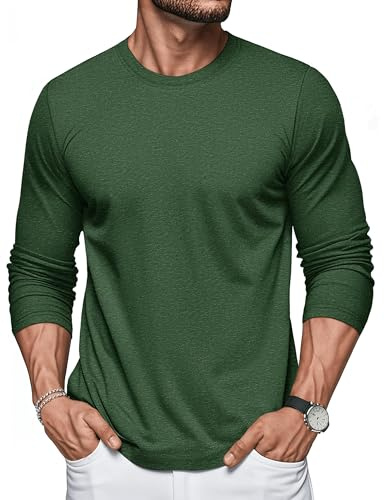 MAGCOMSEN Men's Long Sleeve T-Shirt Cotton Breathable Casual Tops | Crew Neck T-Shirt, Moisture-Wicking, Plain Colour, Ideal for Spring, Autumn & Winter