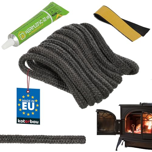 KOTARBAU® Joint Insert Cheminée - Fibre de Verre - ⌀ 9 mm - 2,5 m - avec Colle - Corde Haute Température - Kit De Réparation - Joint Poele a Granule - Noir
