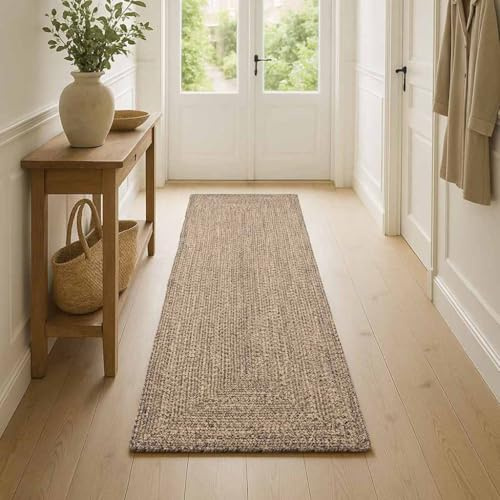 vidaXL Bereichsteppich Braun 60 x 300 cm Jute, Moderner Teppich, rechteckiger Jute-Bodenbelag, handgemachte Deko, stylisch für Wohnzimmer, umweltfreundlich