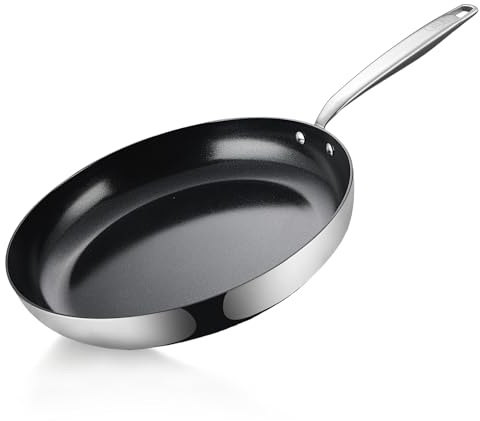 Be Living Edelstahl Bratpfanne Ø 28 cm, Non Stick Keramik Antihaftbeschichtung, Induktion Pfanne, Ohne ptfe und pfoa, Schwarz, Essential Series