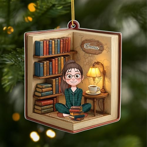 Geschenke Mall Personalisiertes Ornamente - Geschenke Für Leseratten Frauen & Männer - Personalisierte weihnachtsdeko, Geschenke für Leser Buchliebhaber, Bücherregal zubehör, Deko bücher (Modell #1)