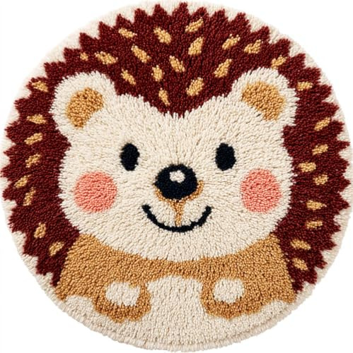 kitphoenix Knüpfteppiche Landschaft Knüpfen Handarbeit Set Cartoon-Igel 50X50Cm Diy Knüpfsets Mit Werkzeug Knüpfhaken-Teppich Teppichherstellungs Handarbeit Für Heimdekoration