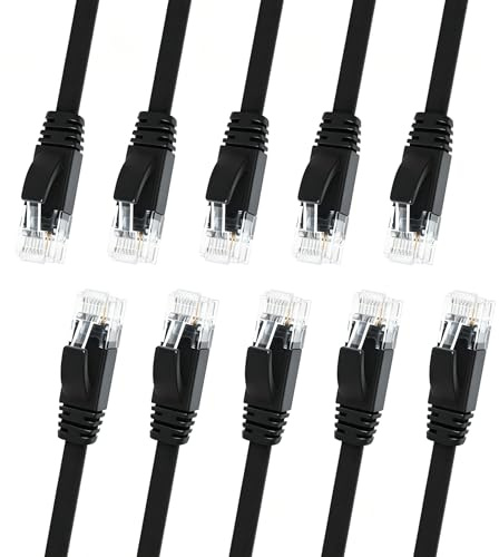 Yuiturt Cat6 Ethernet Cable 10Gbps 0.3m, High-Speed Shielded LAN Network Cord 10-Pack with RJ45 Connectors, Short Cat6 Patch Cables for Router Modem PC TV Gaming（black