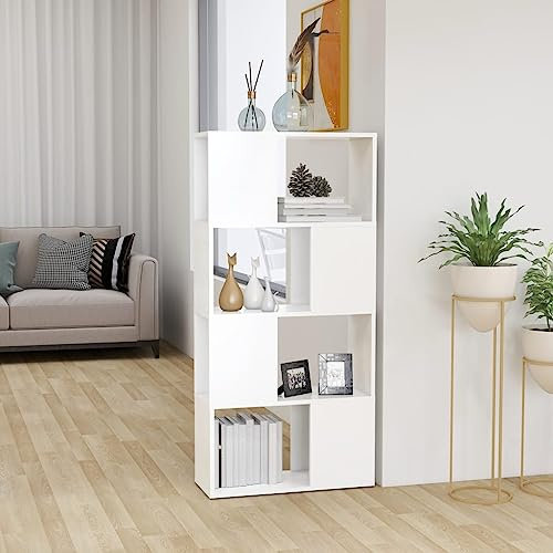 HGKMBRY Klassischer Fernsehschrank aus Holzwerkstoff in Weiß, schlanker TV-Schrank als Bücherschrank mit 4 offenen Fächern, robuster Raumteiler in schlichtem Design, weißer TV-Schrank