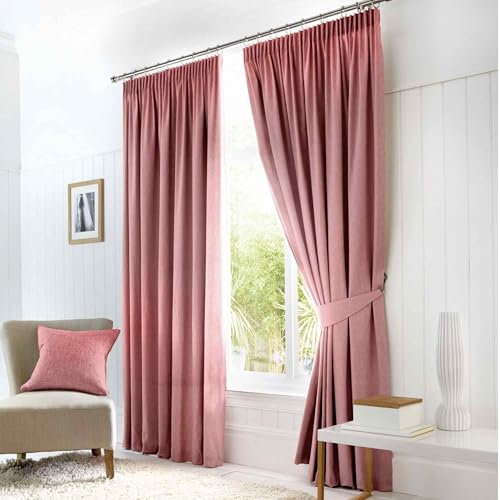 Fusion Pink Blackout W90 x L72 Pencil Pink-2x Panels-Thermal Bedroom & Living Room-Pleated Curtains in Blush Dijon Collection, Fabric, 90 Width x 72 Drop (229 x 183cm)
