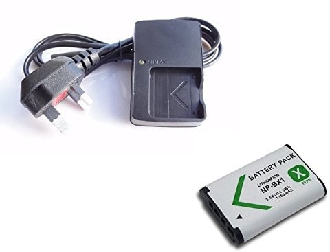 Charger and battery for Sony Cameras and Handycam Camcorder - For DSC-H, DSC-HX, DSC-RX, DSC-WX, FDR-X, HDR-AS, HDR-CX, HDR-GW, HDR-PJ, HDR-MV, ZV-1 series - For NP-BX1 Battery