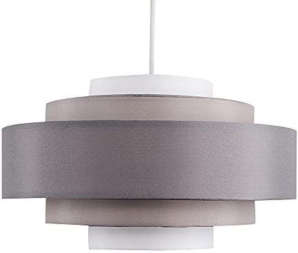 MiniSun | Modern 5 Tier Ceiling Light Shade in a 3 Tone Grey Finish | Pendant Lights, Home Décor & Improvement Essential | Includes 6W GLS Bulb [3000K Warm White] | 35cm Shade Width