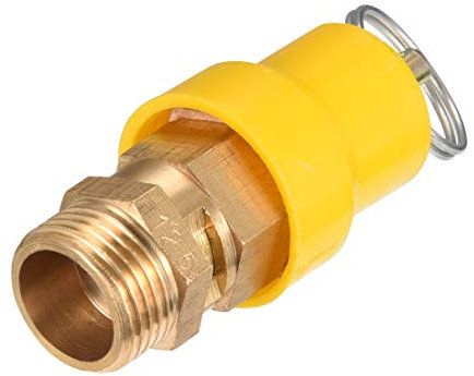 sourcing map Safety Valve Air Compressor Pressure Release Valve, G 3/8 Male, 1.22MPa Set Pressure, Yellow Hat, 1Pack
