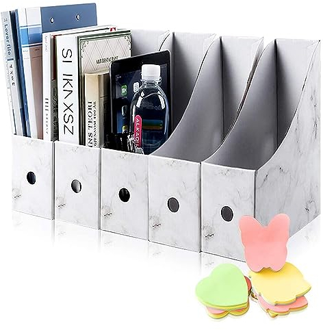 HINATAA: Zeitschriften- und Ornder-Organizer, 5 Stück, zur Aufbewahrung von Ordnern, Zeitschriften und Bürozubehör, ideal für die Schule, Büro oder Zuhause Marmor