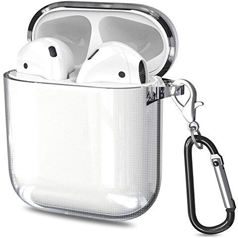 DONWELL for Airpods Case, Soft TPU Shockproof Crystal Clear Protective Case Cover Compatible with Apple AirPods 1st and 2nd Gen, with Hook, Front LED Visible & Supports Wireless Charging (Clear)
