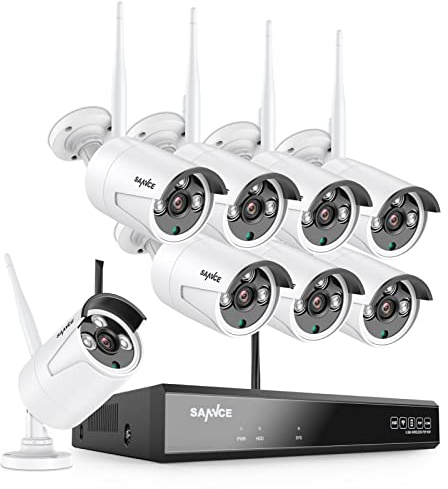 SANNCE 3MP WiFi NVR Videoüberwachungskamera Set, 10CH Überwachungskamera mit 8 Kabellosen Außenkameras, Nachtsicht, Bewegungserkennung, IP66 Wasserdicht – ohne Festplatte