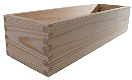Caja de presentación rectangular de madera abierta | 36 x 11,5 x 7,5 cm | Se adapta a 1 botella de vino de 75 cl | Organizador de contenedores sin tapa para almacenamiento | de pino decorativo liso