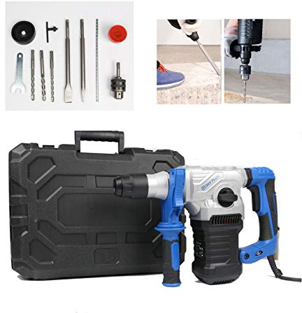 Marteau de forage de 1500 W avec 8 pièces - Avec marteau perforateur 3 fonctions - Marteau / perçage / burin - Épaisseur de la frappe : 5J - SDS-Plus - Poignée rotative à 360° - Poignée anti-vibration