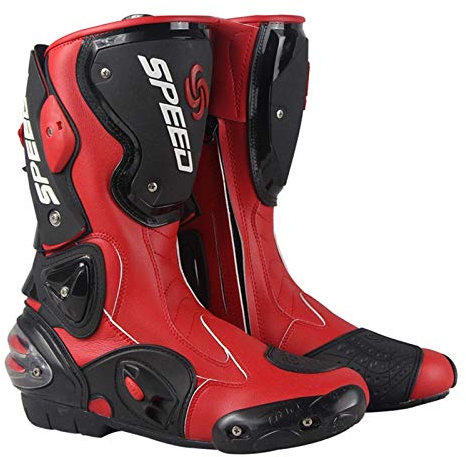 Motocross Stiefel aus Leder, Motorradstiefel Herren Wasserdicht mit Einstellbare Belüftung, Motorrad Stiefel Enduro Cross Stiefel Racing Sportstiefel mit Hartschalenprotektoren (44 EU,Rot)