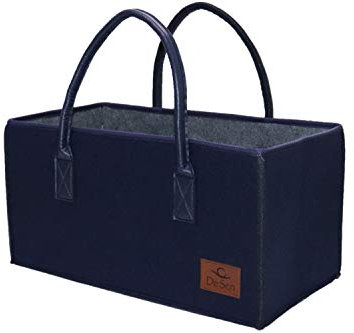 DeSen Deluxe Filztasche Hochwertige Einkaufstasche, Schicke Strandtasche, Henkeltasche, Zeitungskorb, Filzkorb, Einkaufskorb (50 * 25 * 25cm, Nachtblau/Grau Melange)