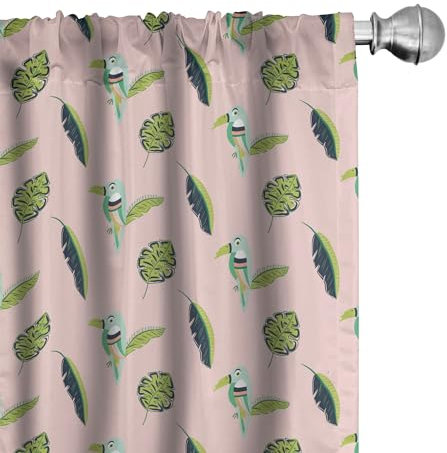 ABAKUHAUS Tukan Vorhänge, Gardinen, Aloha Theme Tropical Birds, Fensterbehandlungen für Wohnzimmer Schlafzimmer Dekor, 2 Stück 75 cm b x 245 cm h, Blush und Multicolor