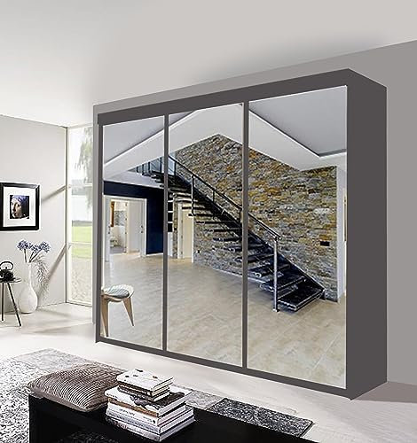 Lush Bird 2 Colors and 5 Sizes Texas Full Mirror Sliding Door Wardrobes (250 cm, Grey)