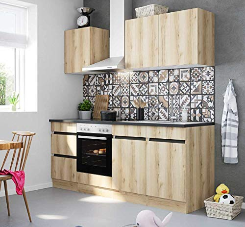 idealShopping GmbH Küchenblock Kaya 210 cm mit Einbauspüle ohne Elektrogeräte in Wildeiche Nachbildung