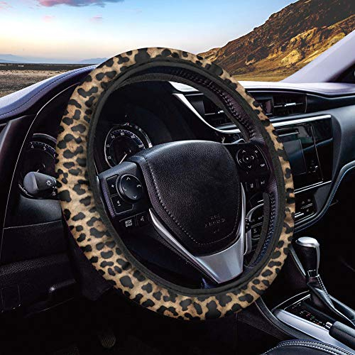 Binienty Universalgröße, Auto-Lenkradbezug, Tier-Leoparden-gestreift, brauner Druck, Stretch-Lenkradbezug für LKW, SUV, Van
