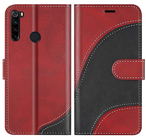 BoxTii Coque pour Xiaomi Redmi Note 8, Portefeuille Etui en Cuir PU, Magnétique Protection Housse Coque pour Xiaomi Redmi Note 8, Rouge