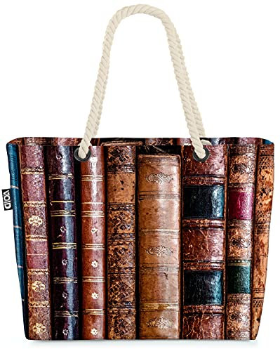VOID Alte Buchrücken Bücher Strandtasche Shopper 58x38x16cm 23L XXL Einkaufstasche Tasche Reisetasche Beach Bag