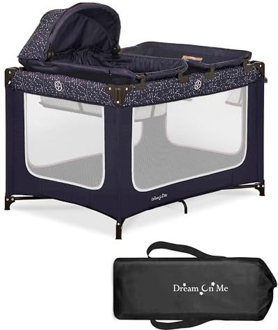 Dream On Me Emily Rose Deluxe - Playard in Galaxy Blue con culla per neonati e vassoio fasciatoio, leggero, portatile e convertibile per bambini, lati in rete traspirante e tessuto morbido