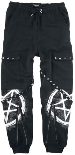 Gothicana by EMP Herren Schwarze lässige Hose mit Taschen, Riemen und Prints