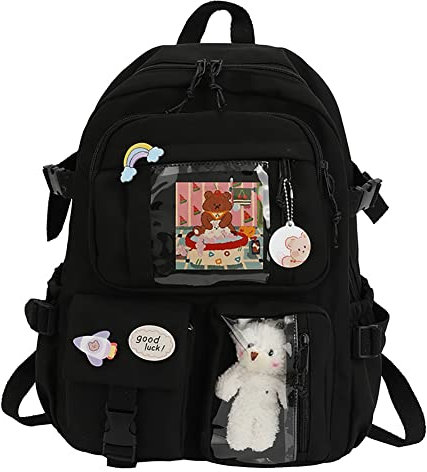 DKIIL NOIYB Kawaii Backpack With Kawaii Pin And Accessories, Large Capacity Cute Bear Accessories Backpack For School Multi Pocket Kawaii Handbag Japanese School Bag For Teen Girls 40 * 30 * 11cm