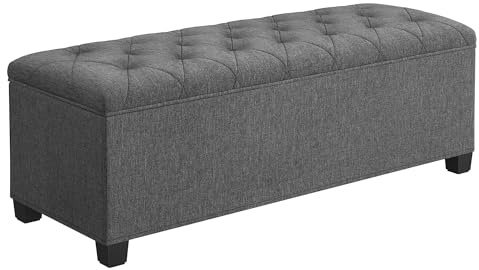 SONGMICS Storage Ottoman Bench, Foot Rest with Legs, 15.7 x 43.3 x 15.7 Inches, End of Bed Bench, Storage Chest, Load up to 660 lb, for Living Room, Bedroom, Entryway, Dark Gray ULSF088G01