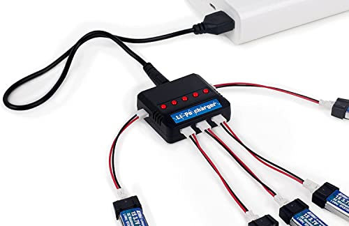 DC 3.7V 1S RC Charger - 5 Port Compact Lipo Charger with LED Indicator, USB Powered, Mini Size
