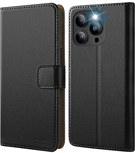 HOOMIL Cover per iPhone 14 Pro, Custodia in Pelle Premium, Supporta Ricarica Wireless - Nero