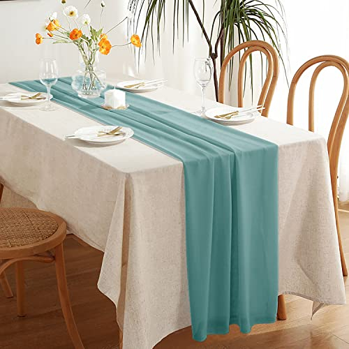 Lsimeru Chiffon Tischläufer Hochzeit Türkis 2er Set Extra Lang 3M Landhausstil Rustikal Modern Tischband Nordisch Table Runner Garten Tisch Läufer Tischdeko