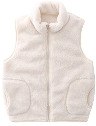 ANIMQUE Bambino Bambini Gilet in Pile Corallo Collo in Genitore-Bambino Giacca con Cerniera Senza Maniche Capispalla Autunno Inverno Ragazzo Ragazza Caldo Cappotto, Bianco 110
