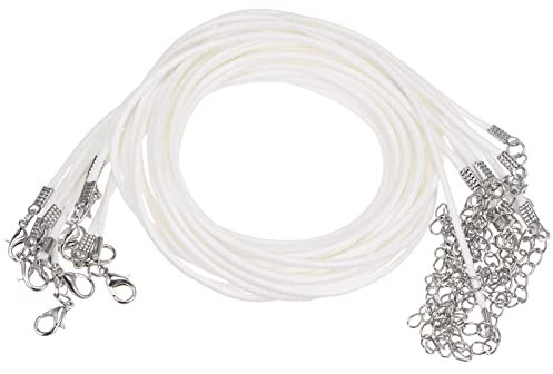 sourcing map Cordón de Collar Encerado 10uds, 60cm y 2 mm Diámetro, Cuerda para Collar con Cierre para Colgantes, Esposas, Collares, Suministros para Hacer Joyas, Blanco