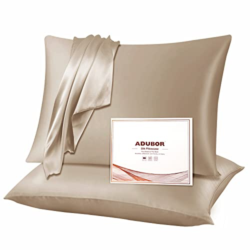 Adubor Seidenkissenbezug 40x60 cm für Haar und Haut, mit verstecktem Reißverschluss, beide Seiten, 23 Momme Seide, Fadenzahl 900 (Taupe, 2 Stück)