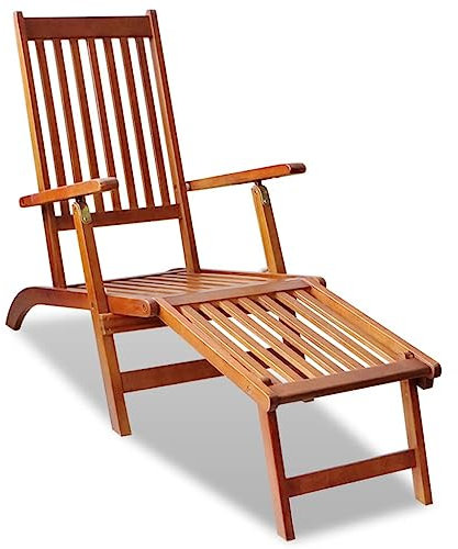 ZQQLVOO Liegestuhl mit Fußablage Akazie Massivholz Liege Garten Freizeitliege Outdoor Gartenliege Poolliege Geeignet für Garten, Terrasse, Hinterhof, Poolside